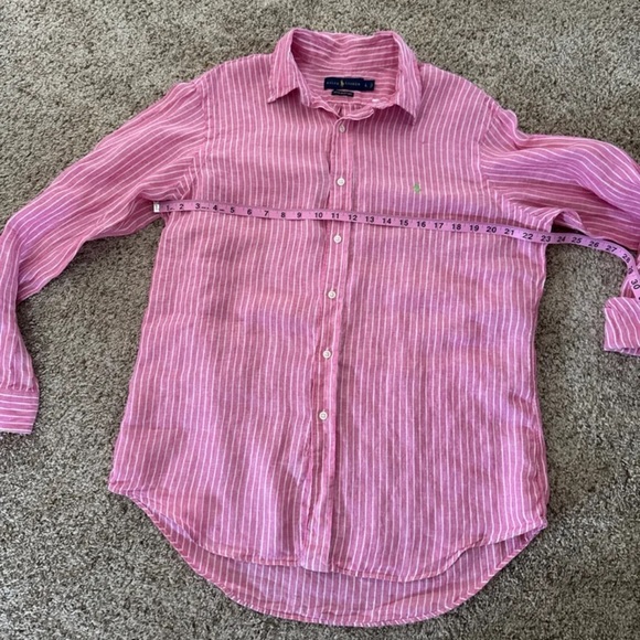 Ralph Lauren Classic Fit Striped Linen Shirt Pink/White 
size Large - Picture 12 of 12